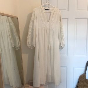 Zara linen embroidered loose midi dress